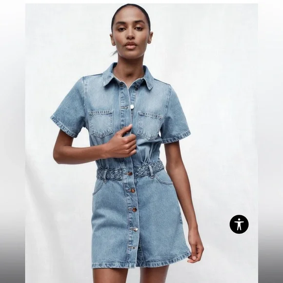 knee length dresses for ladies Zara White Short Sleeve V-Neck Button Down Belted Tie Waist Mini Shirt  Dress XS